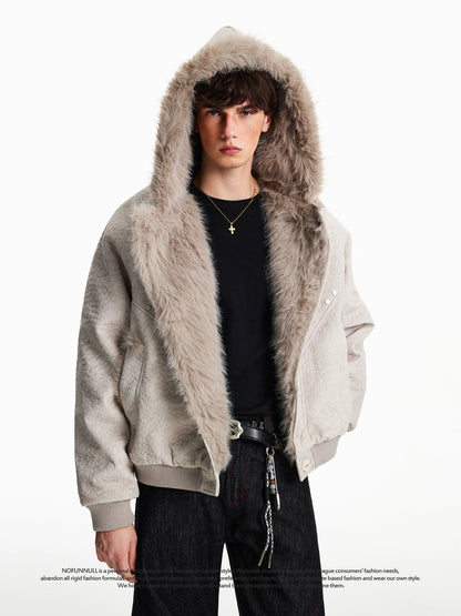 REVERSIBLE FAUX FUR HOODED JACKET