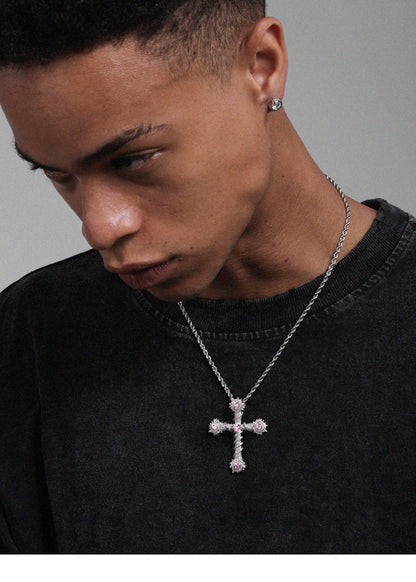 THORN PINK ICED CROSS NECKLACE