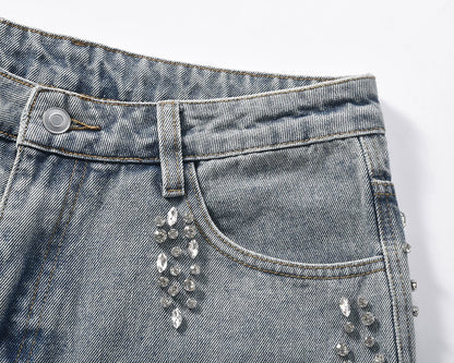 SIDE RHINESTONE DENIM PANTS