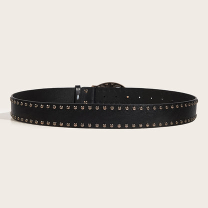 OVAL CROSS EMBOSSED BUCKLE STUD BELT