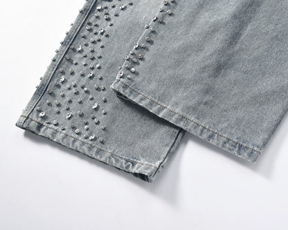 SIDE RHINESTONE DENIM PANTS