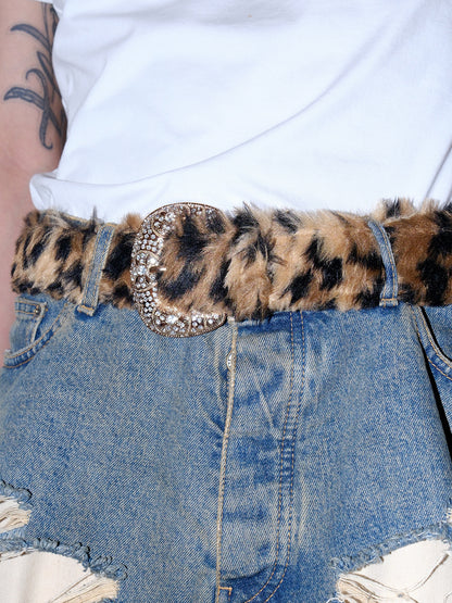 FAUX FUR LEOPARD WESTERN BELT