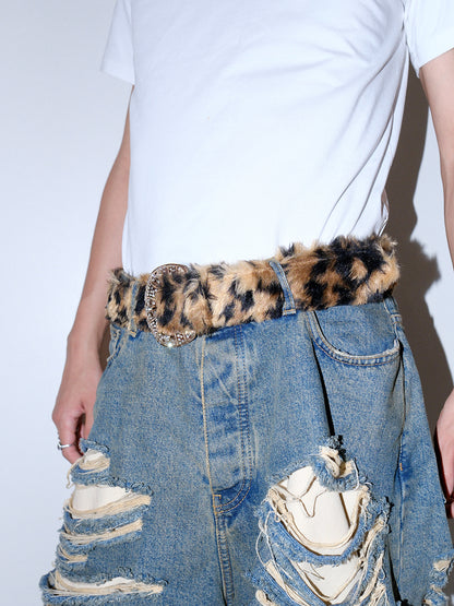 FAUX FUR LEOPARD WESTERN BELT