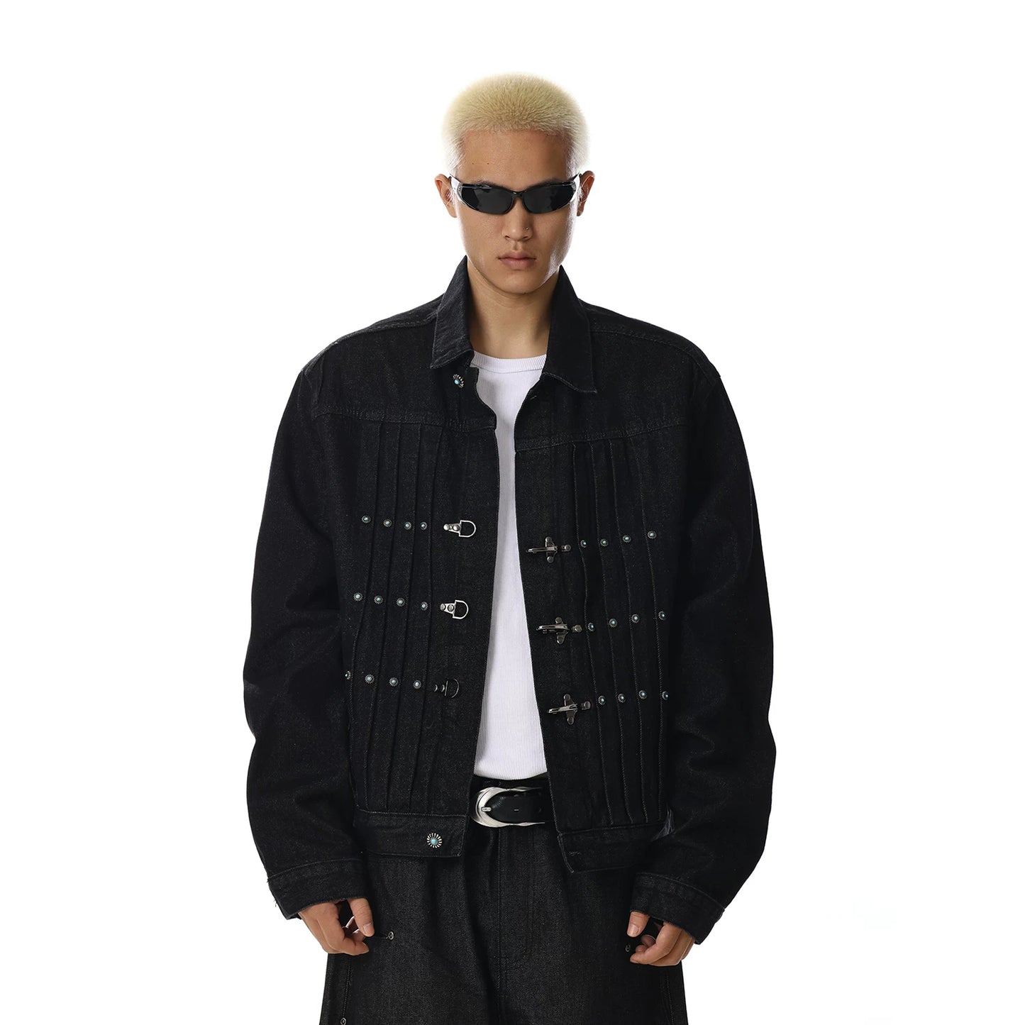 STUDDED DARK DENIM JACKET