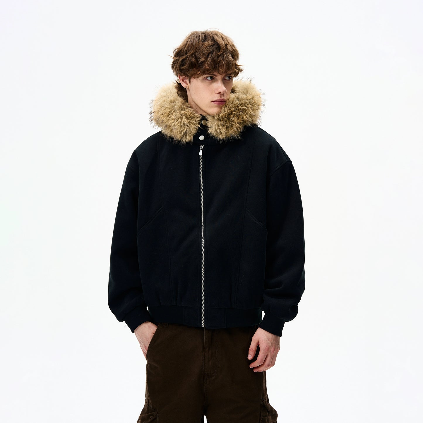 FUR HOODED OVERSIZE JACKET