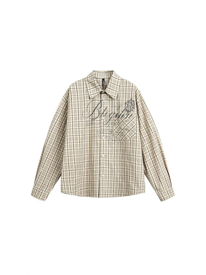AMERICAN VINTAGE LETTER PRINT CHECK SHIRT JACKET