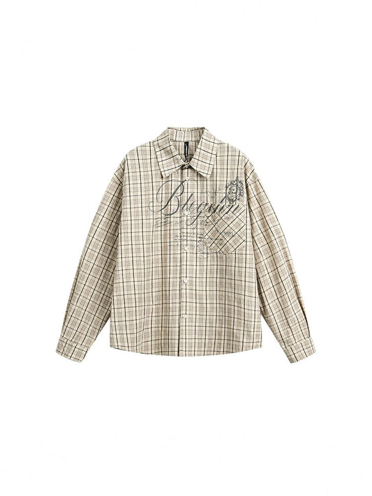 AMERICAN VINTAGE LETTER PRINT CHECK SHIRT JACKET