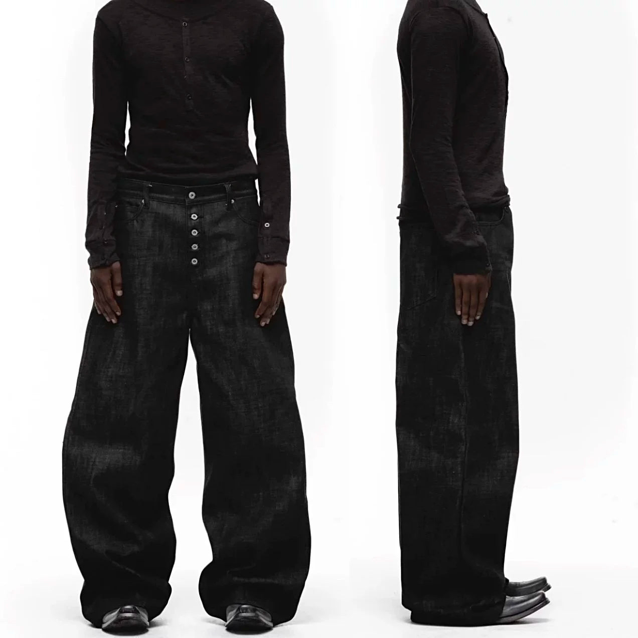 BUTTON FLY BAGGY DENIM PANTS