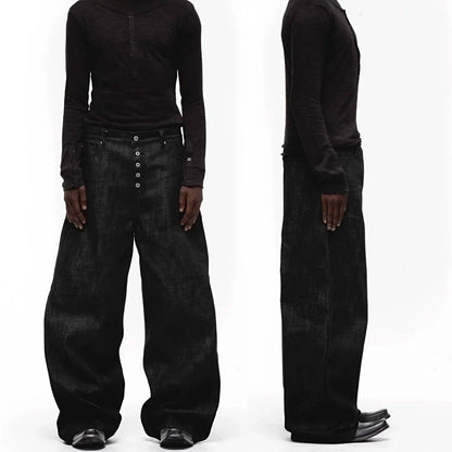 BUTTON FLY BAGGY DENIM PANTS