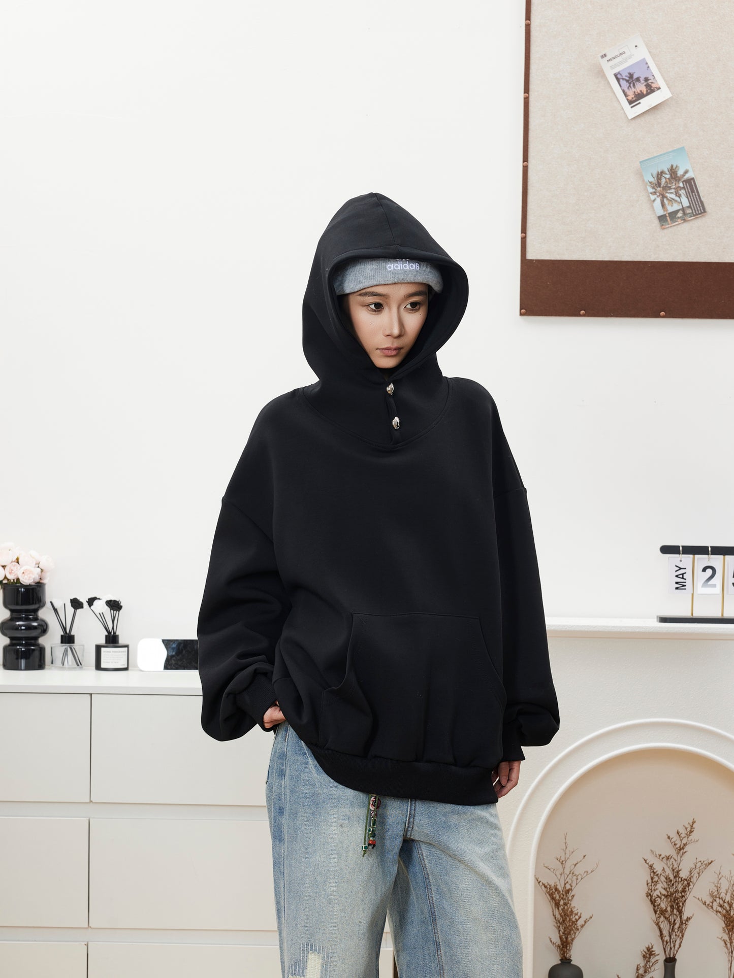 HEAVY HIGH NECK BOTTON HOODIE