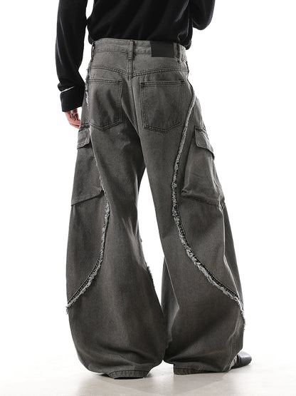 FLARE FRAYED EDGE BAGGY DENIM