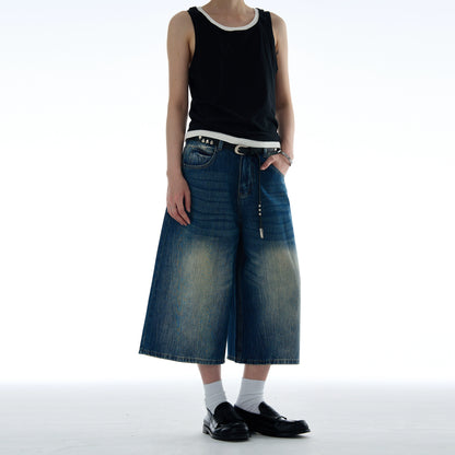 DISTRESSED WASHED DENIM SHORTS
