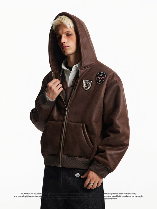 PU LEATHER PATCH MOTER CYCLE JACKET