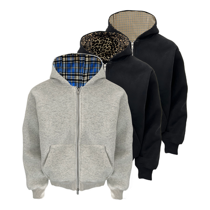 PATTERN LINED ZIP HOODIE