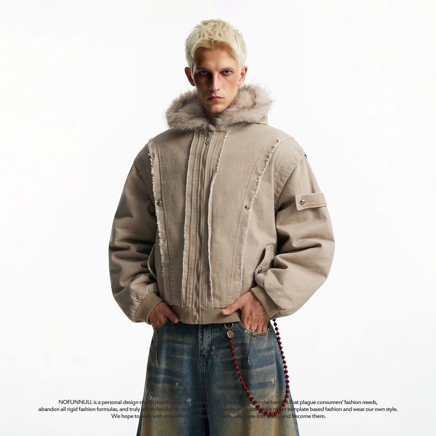 VINTAGE DISTRESSED FUR HOODED JACKET