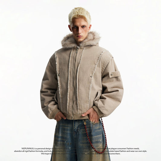 VINTAGE DISTRESSED FUR HOODED JACKET