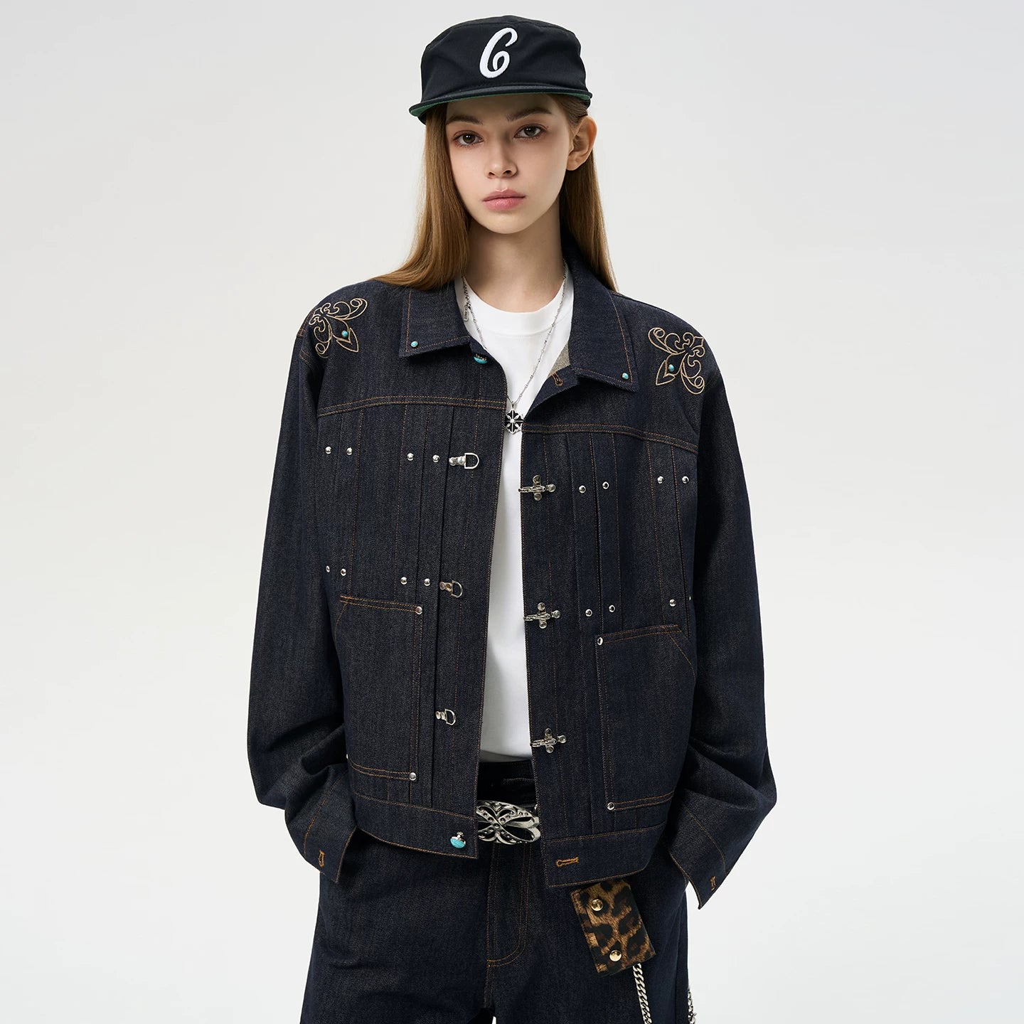 EMBROIDERED DARK DENIM JACKET