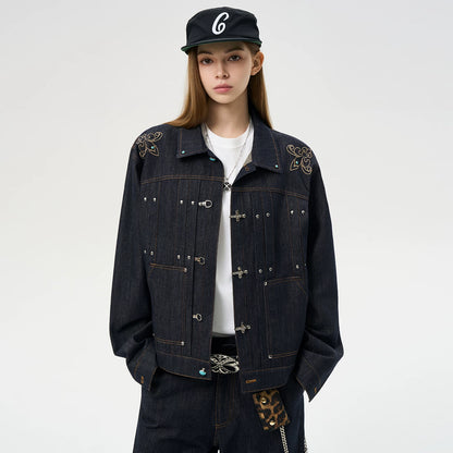 EMBROIDERED DARK DENIM JACKET