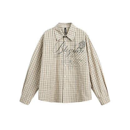 AMERICAN VINTAGE LETTER PRINT CHECK SHIRT JACKET