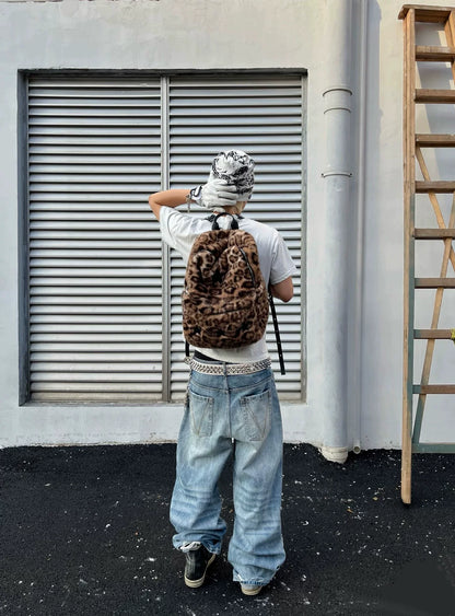 Leopard Fur Studded Star Backpack