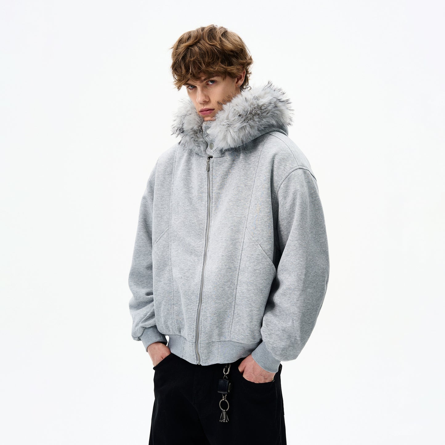 FUR HOODED OVERSIZE JACKET