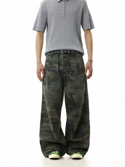WASHED FADED CAMOUFLAGE CARGO PANTS