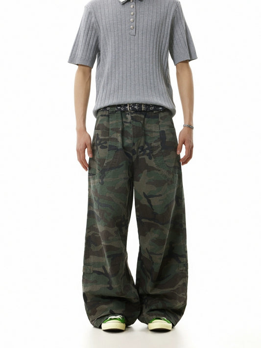 WASHED FADED CAMOUFLAGE CARGO PANTS
