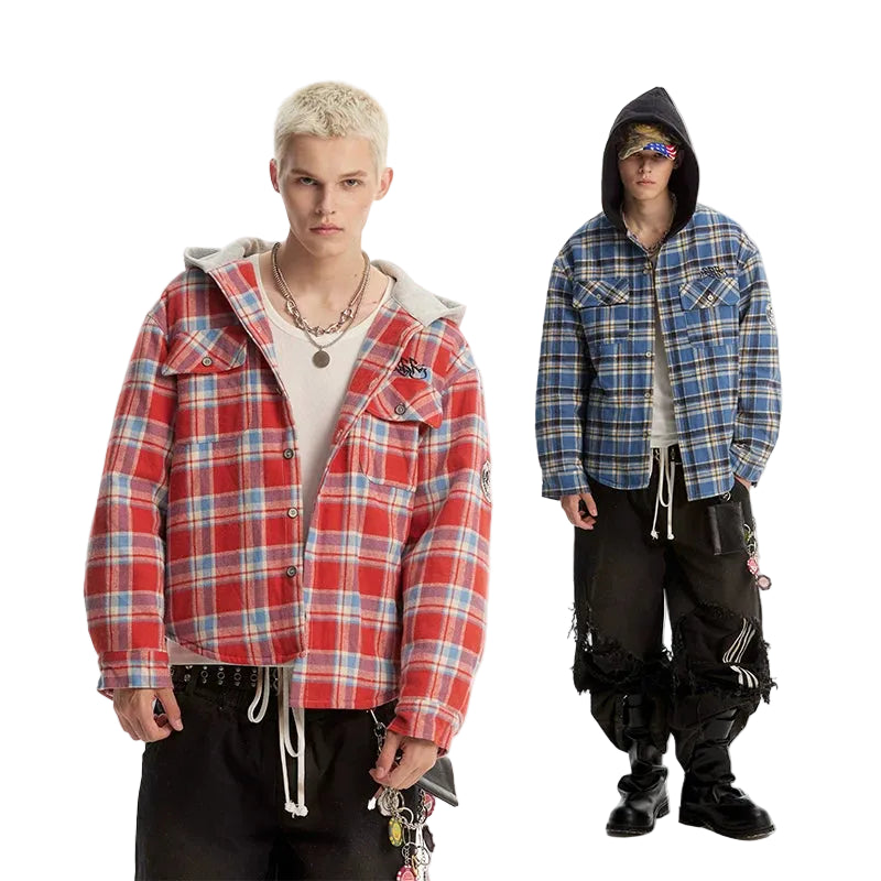 トップス bio CHECKED SHAGGY ZIP HOODIE CHECKERED ZIP HOOD SHIRT JACKET – GEEK