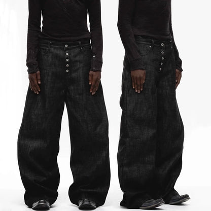 BUTTON FLY BAGGY DENIM PANTS