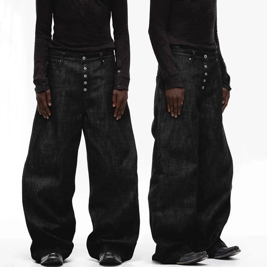 BUTTON FLY BAGGY DENIM PANTS