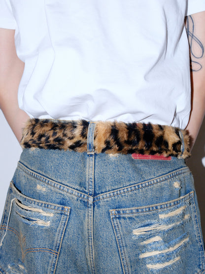 FAUX FUR LEOPARD WESTERN BELT