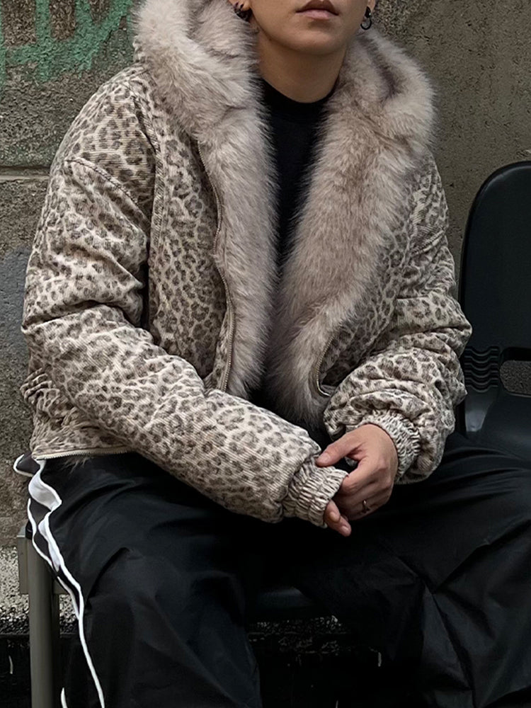 LEOPARD FUR HOODED JACKET