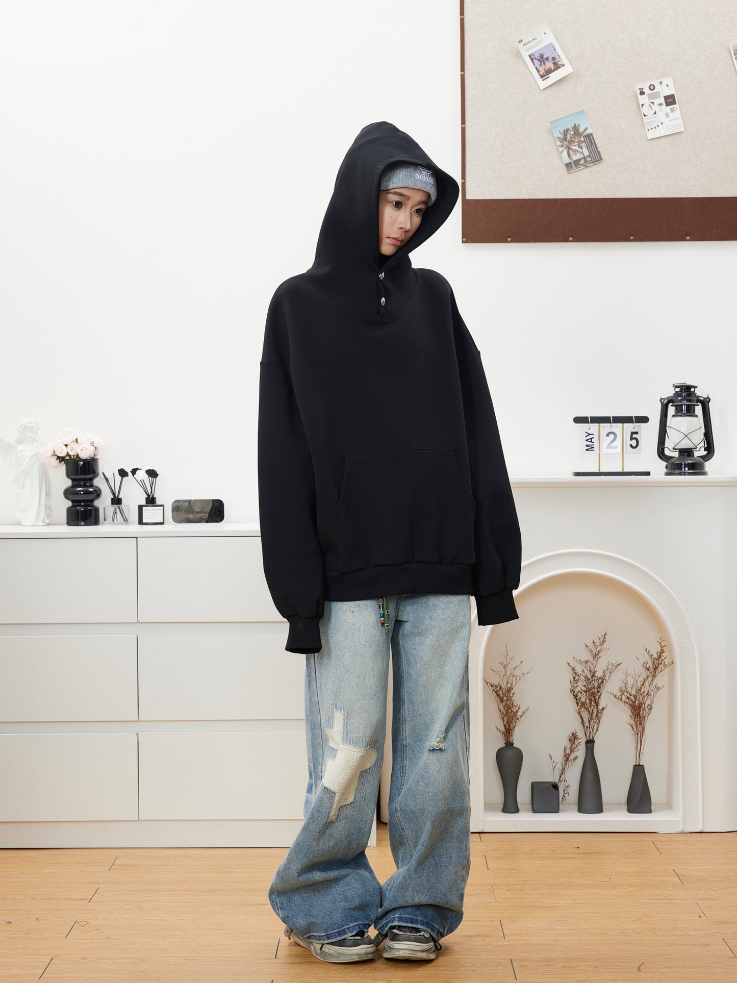HEAVY HIGH NECK BOTTON HOODIE