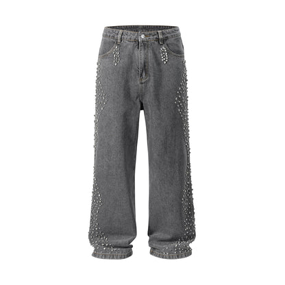 SIDE RHINESTONE DENIM PANTS