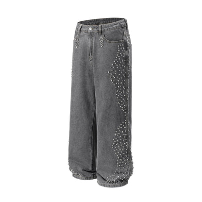 SIDE RHINESTONE DENIM PANTS