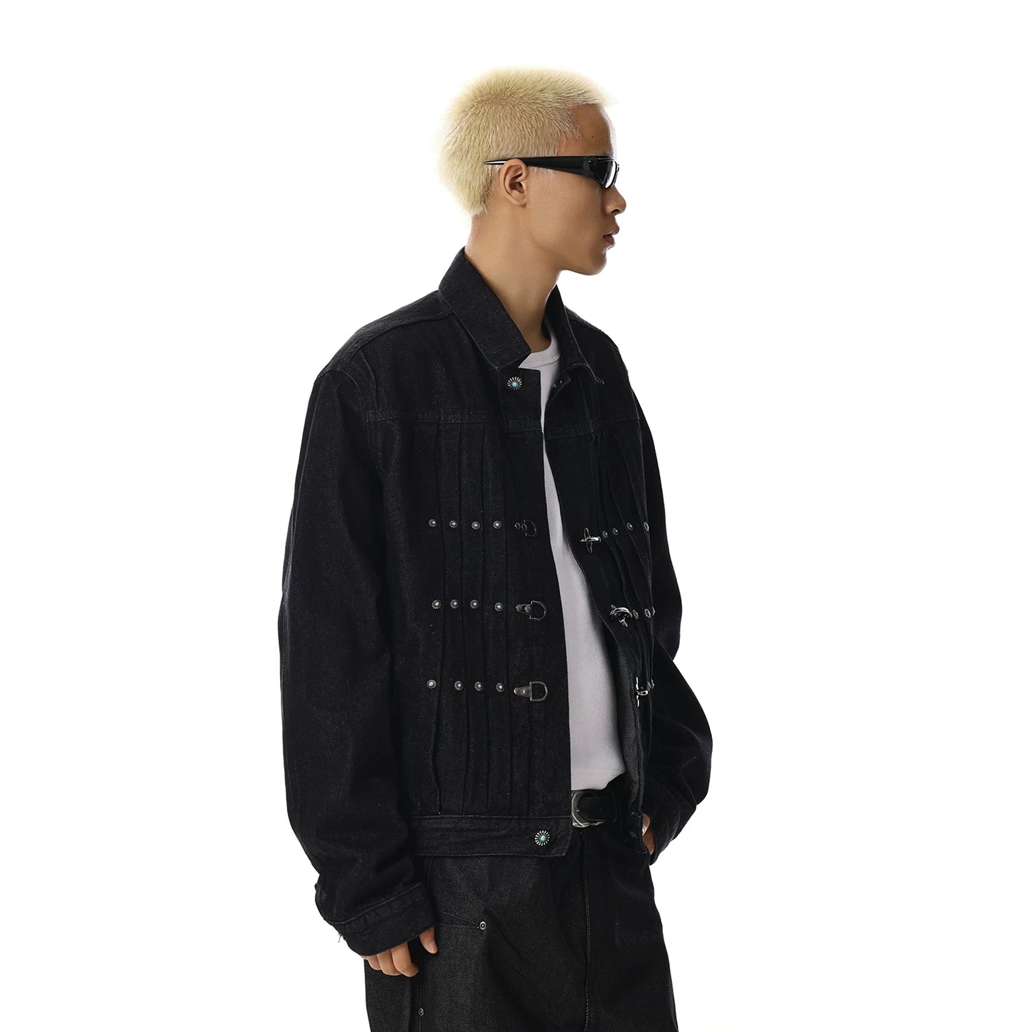 STUDDED DARK DENIM JACKET