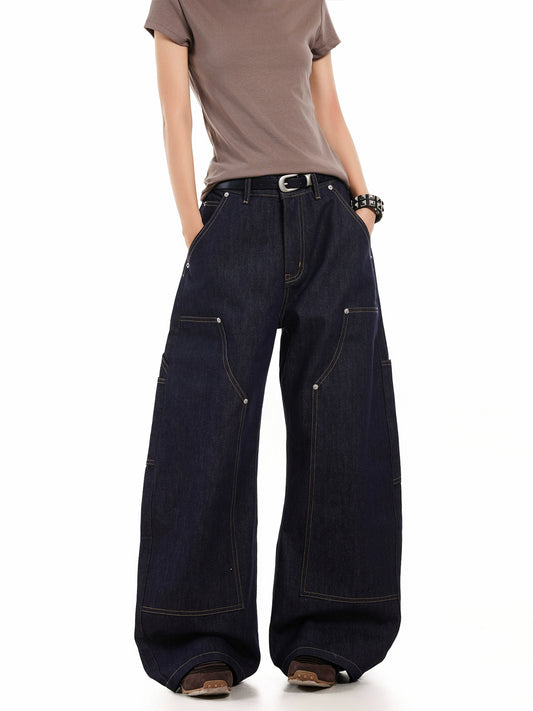 DOUBLE KNEE STUDDED SCIMITAR DENIM PANTS