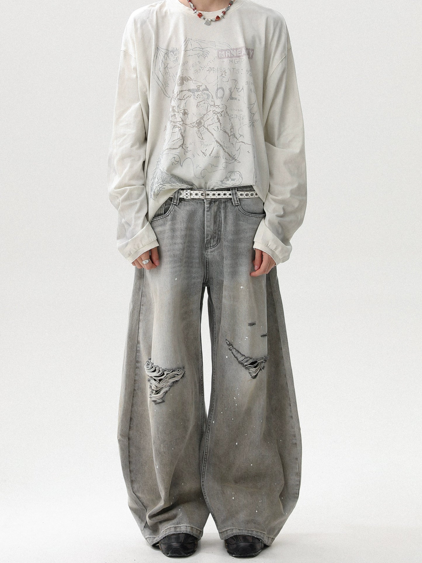 PAINT DAMAGE WASHED BAGGY DENIM