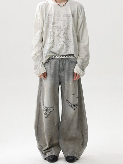 PAINT DAMAGE WASHED BAGGY DENIM
