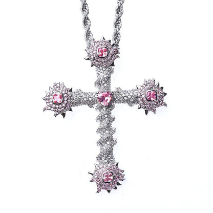THORN PINK ICED CROSS NECKLACE