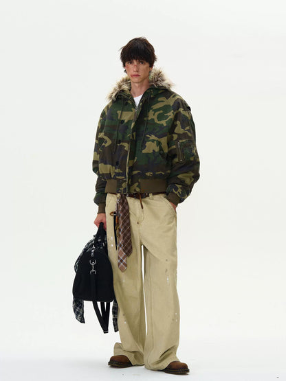AMERICAN VINTAGE SILHOUETTE CAMOUFLAGE FUR-COLLAR JACKET