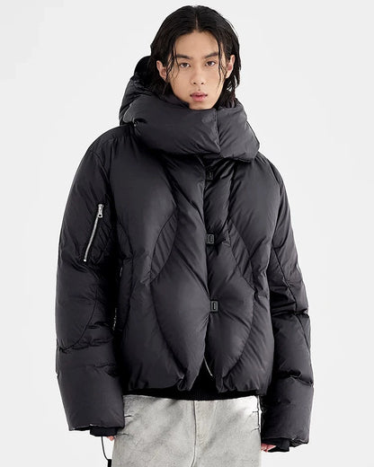 SCARF COLLAR CROPPED PUFFER JACKET