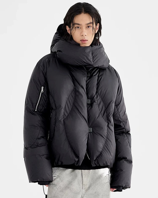 SCARF COLLAR CROPPED PUFFER JACKET