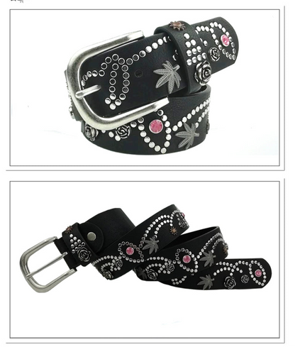 STUDDED PAISLEY FLOWER GEMSTONE BELT