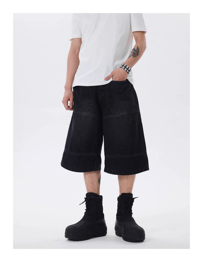 BACKPRINT WASHED DITRESSED DENIM SHORTS