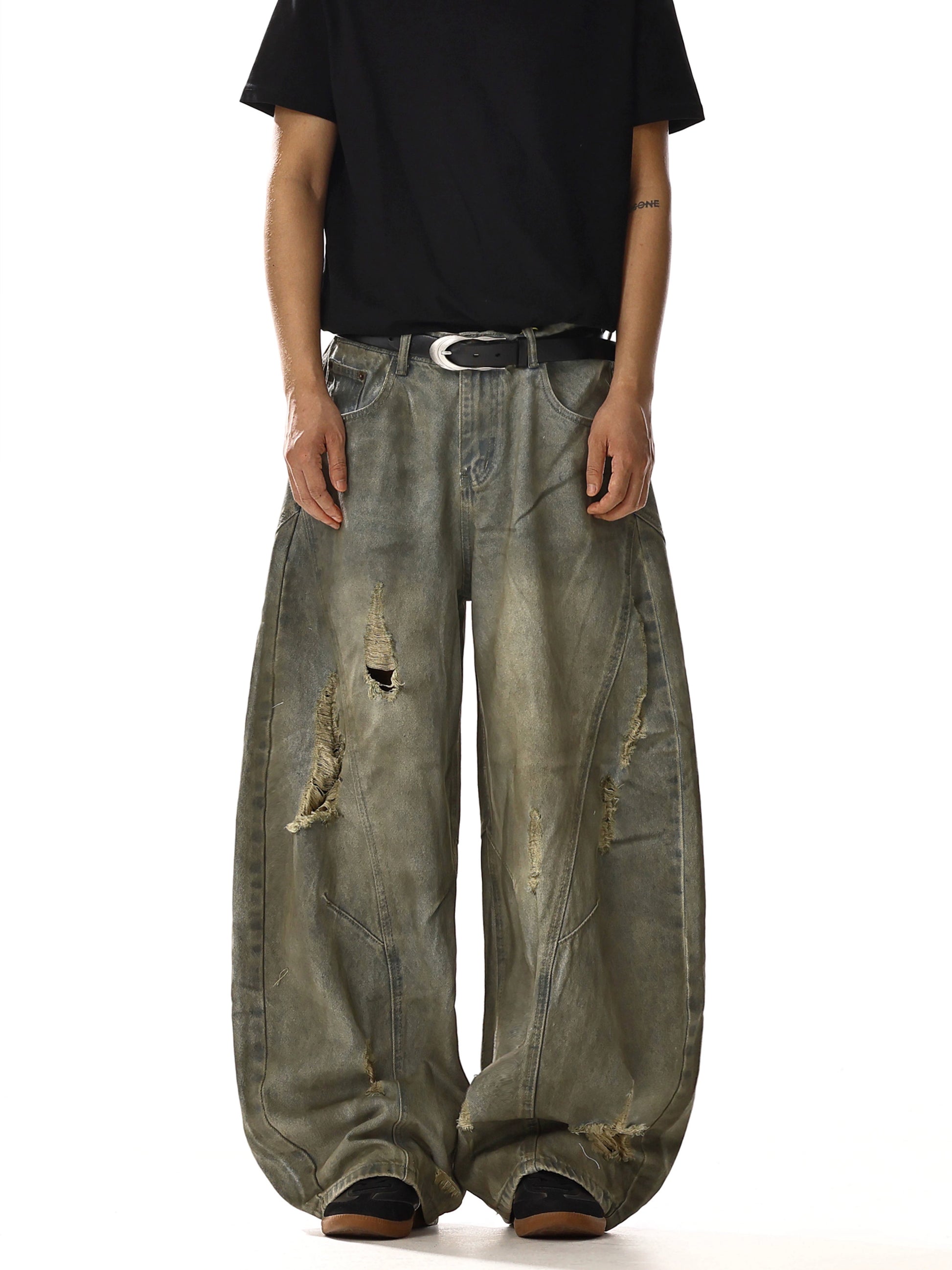 RETRO WASHED DISTRESSED RIPPED DAMAGE DENIM PANTS – GEEK