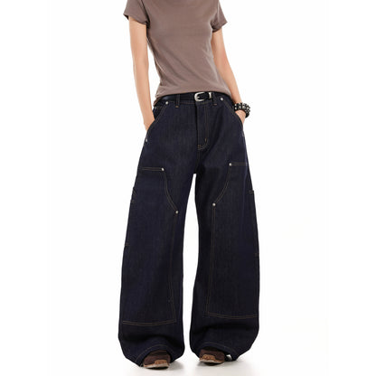 DOUBLE KNEE STUDDED SCIMITAR DENIM PANTS