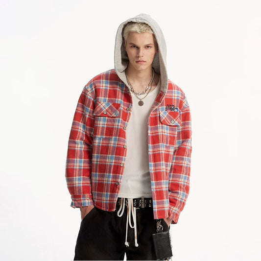 CHECKERED ZIP HOOD SHIRT JACKET