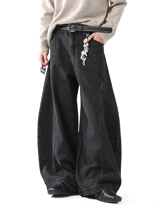 WASHED FRONT TUCK BAGGY DENIM