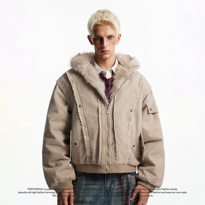 VINTAGE DISTRESSED FUR HOODED JACKET